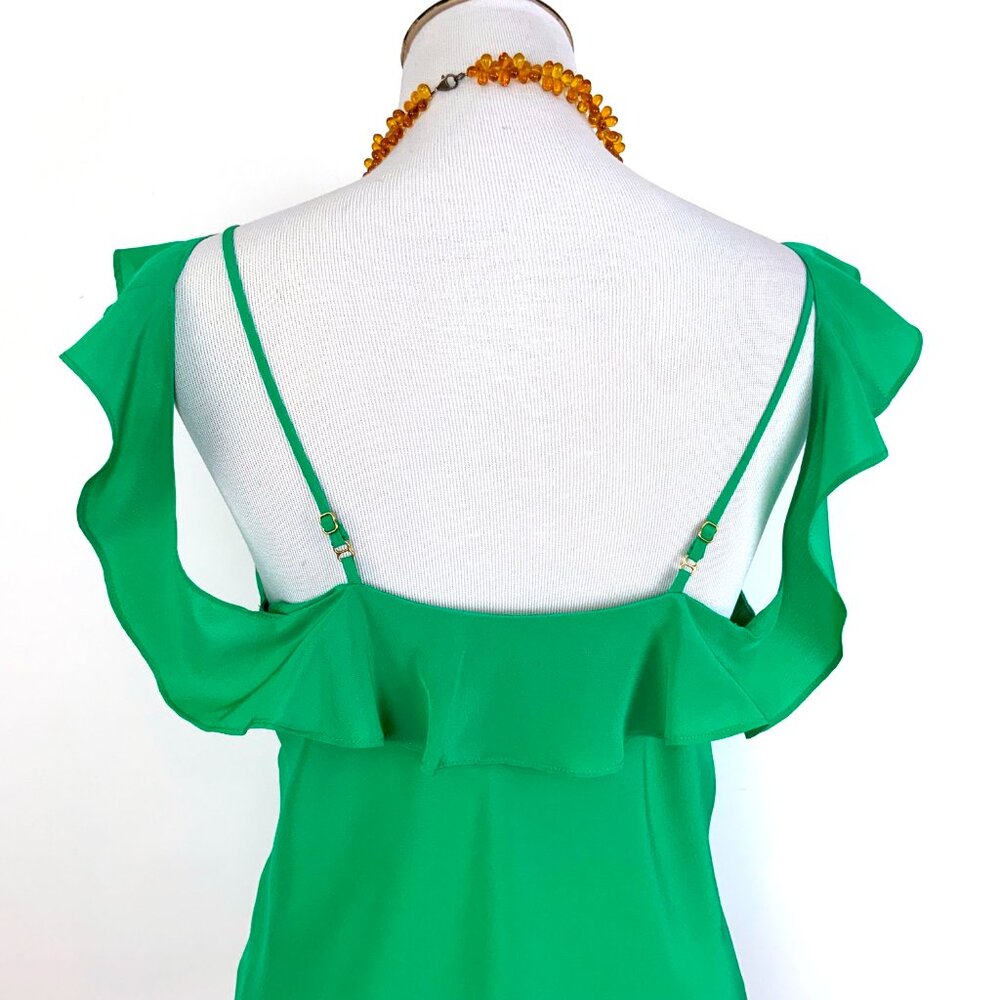 Amanda Uprichard Silk Ruffle Front Spaghetti Strap Cami Top Kelly Green Medium - Picture 10 of 16